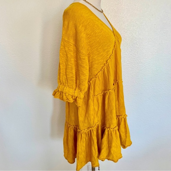 FREE PEOPLE Marykate Golden Yellow Tiered Sweater Flowy Ruffle Mini Dress - Picture 4 of 15